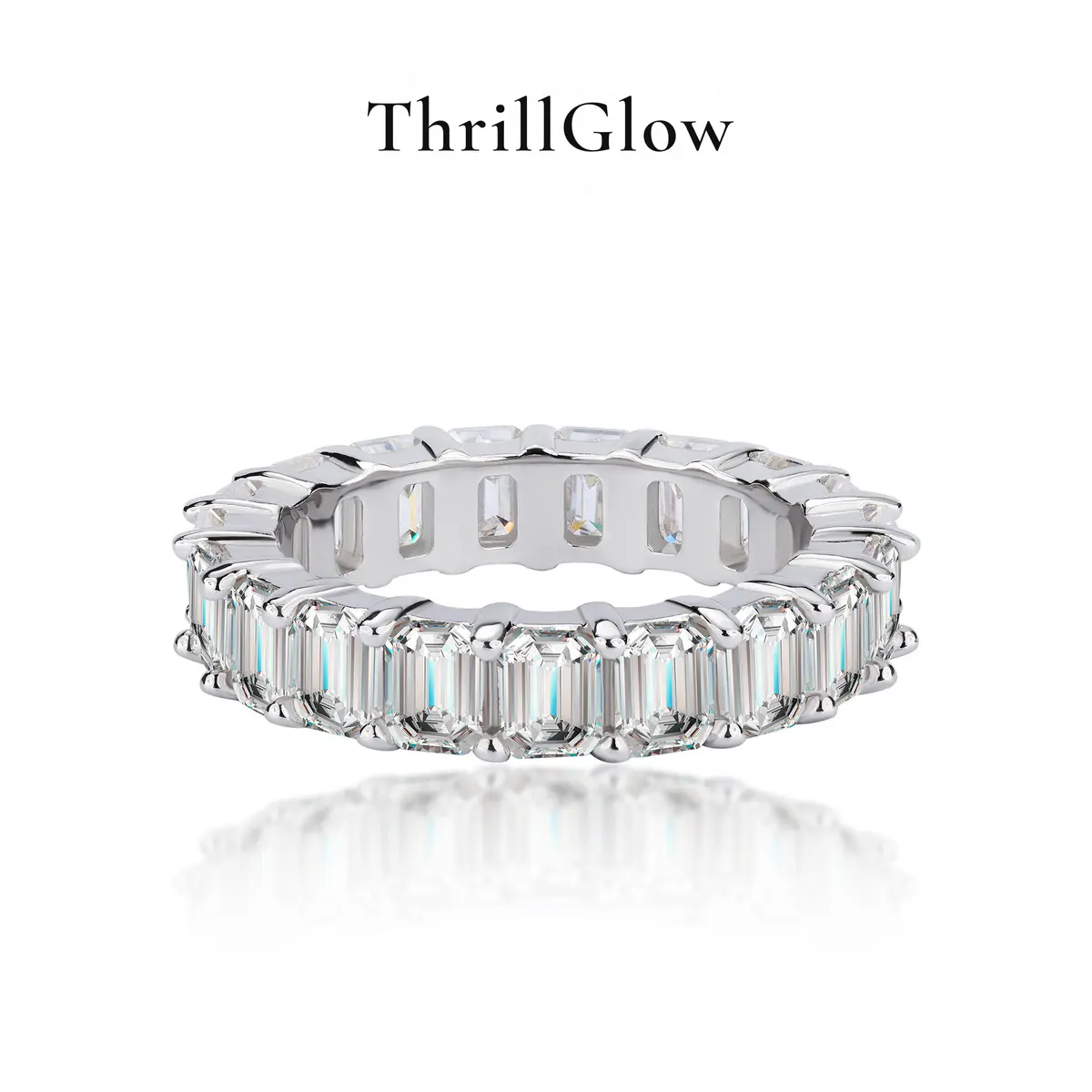 【#102 ThrillGlow】925 Sterling Silver Emerald Cut Moissanite Rings