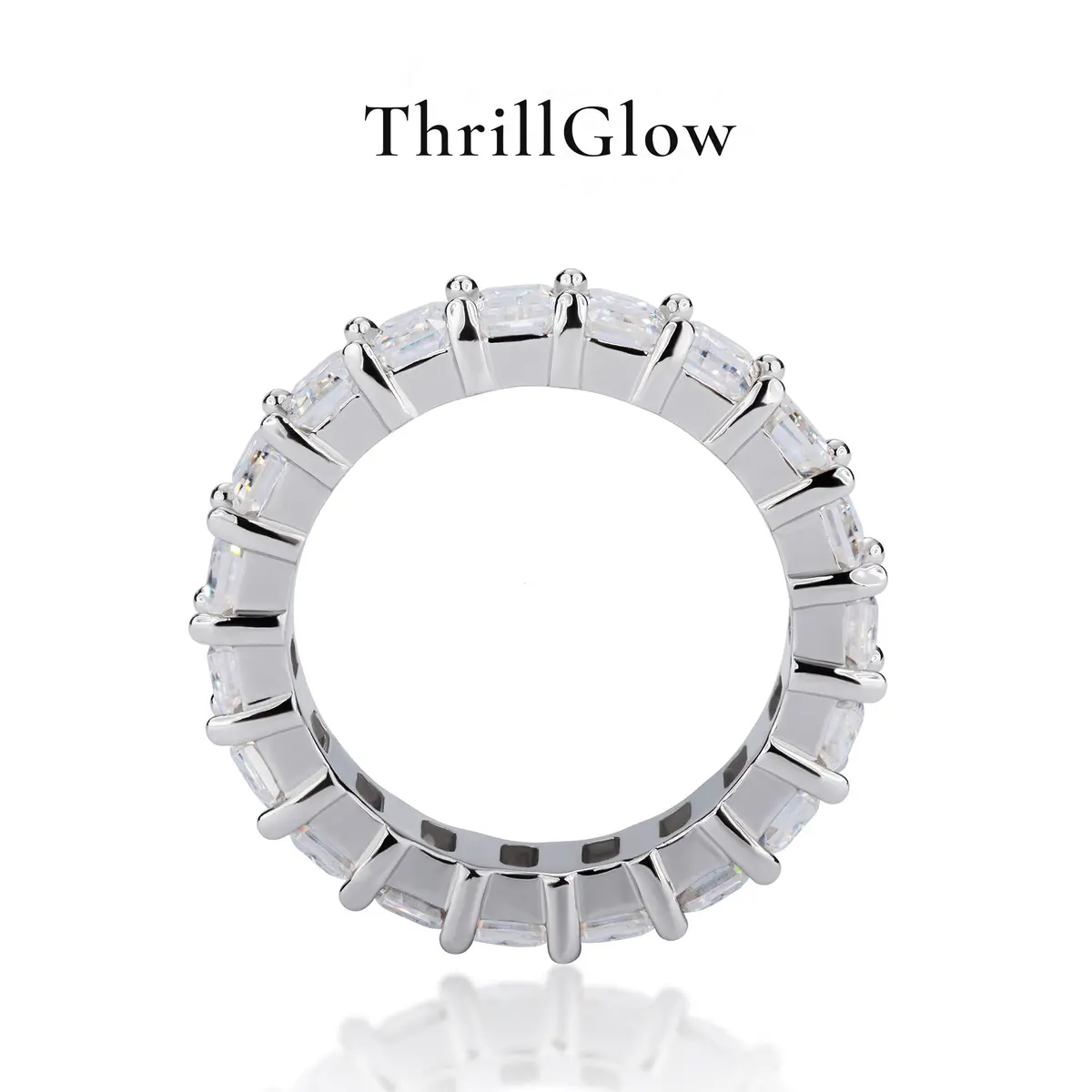 【#102 ThrillGlow】925 Sterling Silver Emerald Cut Moissanite Rings