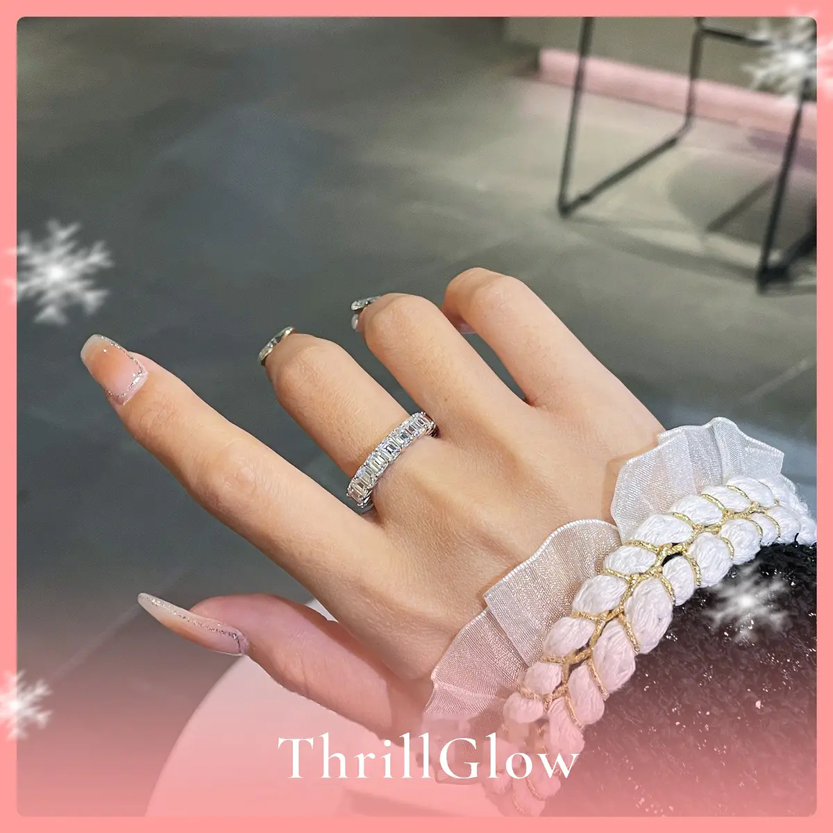 【#102 ThrillGlow】925 Sterling Silver Emerald Cut Moissanite Rings