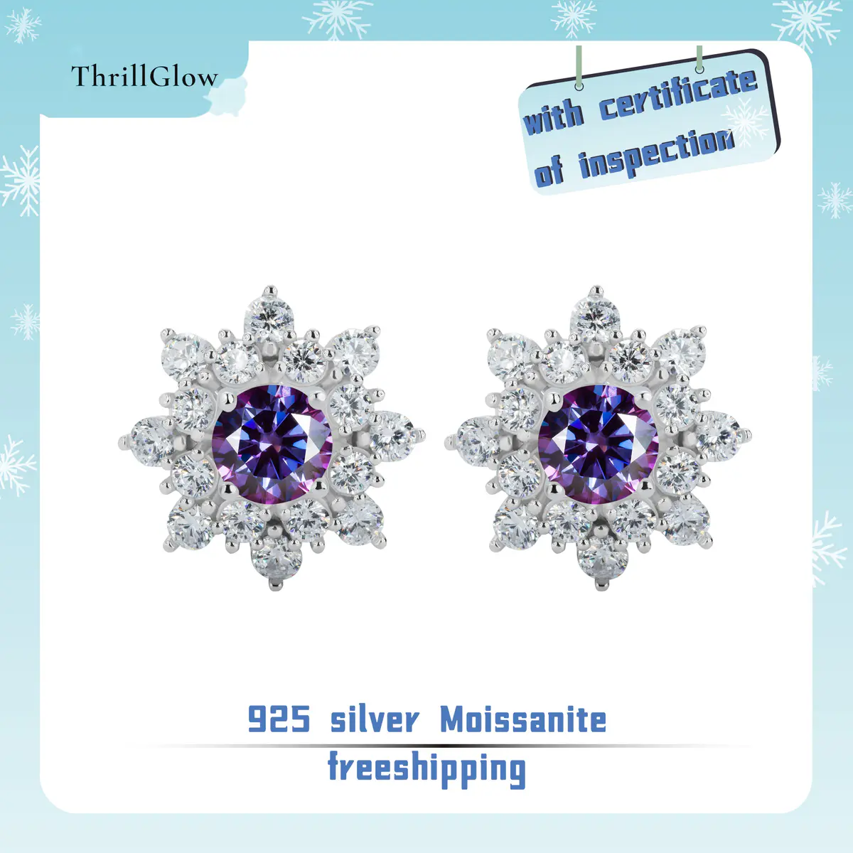 【#109 ThrillGlow】925 Sterling Silver Purple Moissanite Earrings