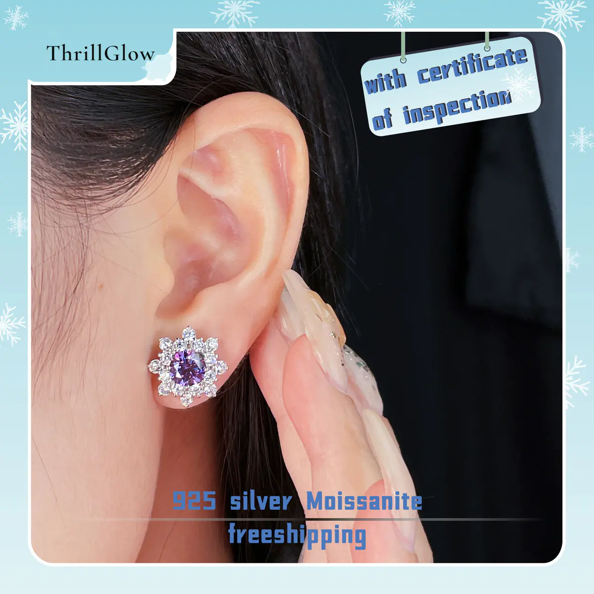 【#109 ThrillGlow】925 Sterling Silver Purple Moissanite Earrings