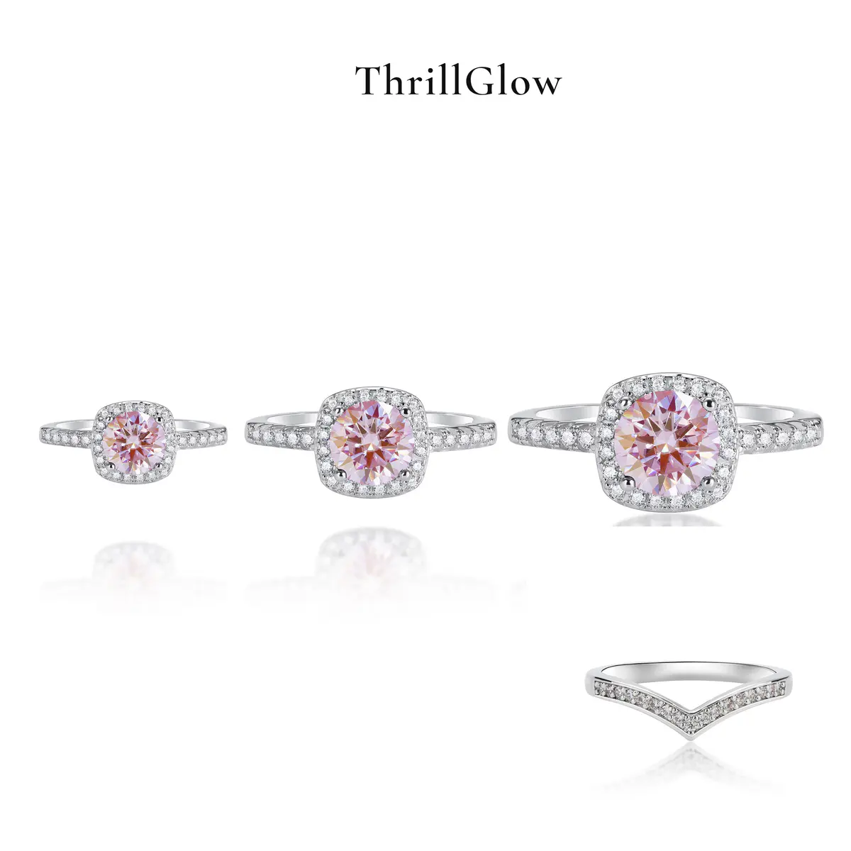 【#120 ThrillGlow】 925 Sterling Silver Sakura Pink Moissanite Rings
