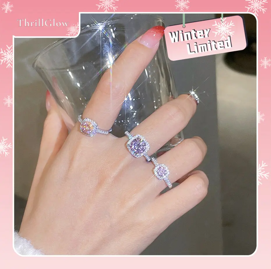 【#120 ThrillGlow】 925 Sterling Silver Sakura Pink Moissanite Rings
