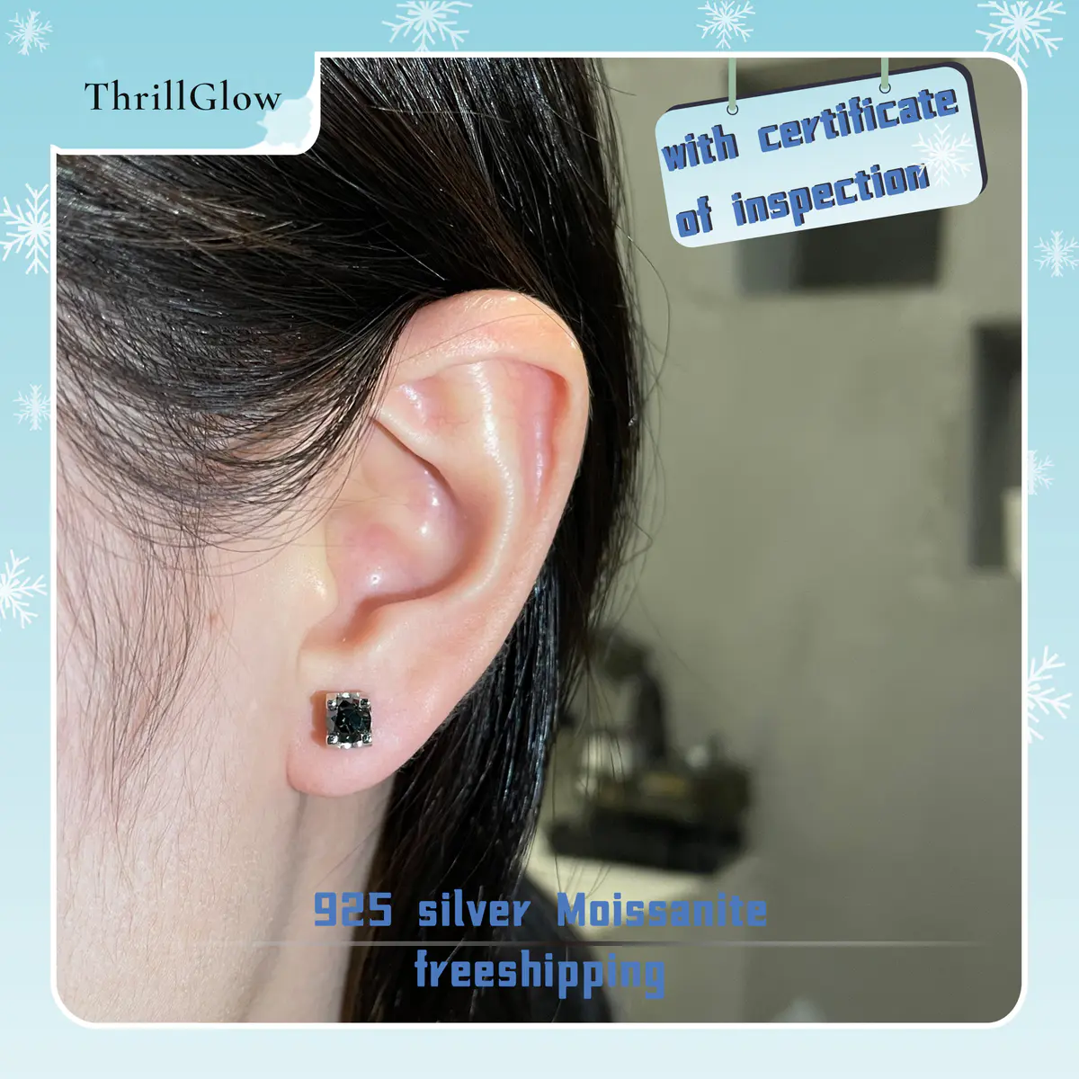 【#124 ThrillGlow】925 Sterling Silver Dark Green Moissanite Earrings
