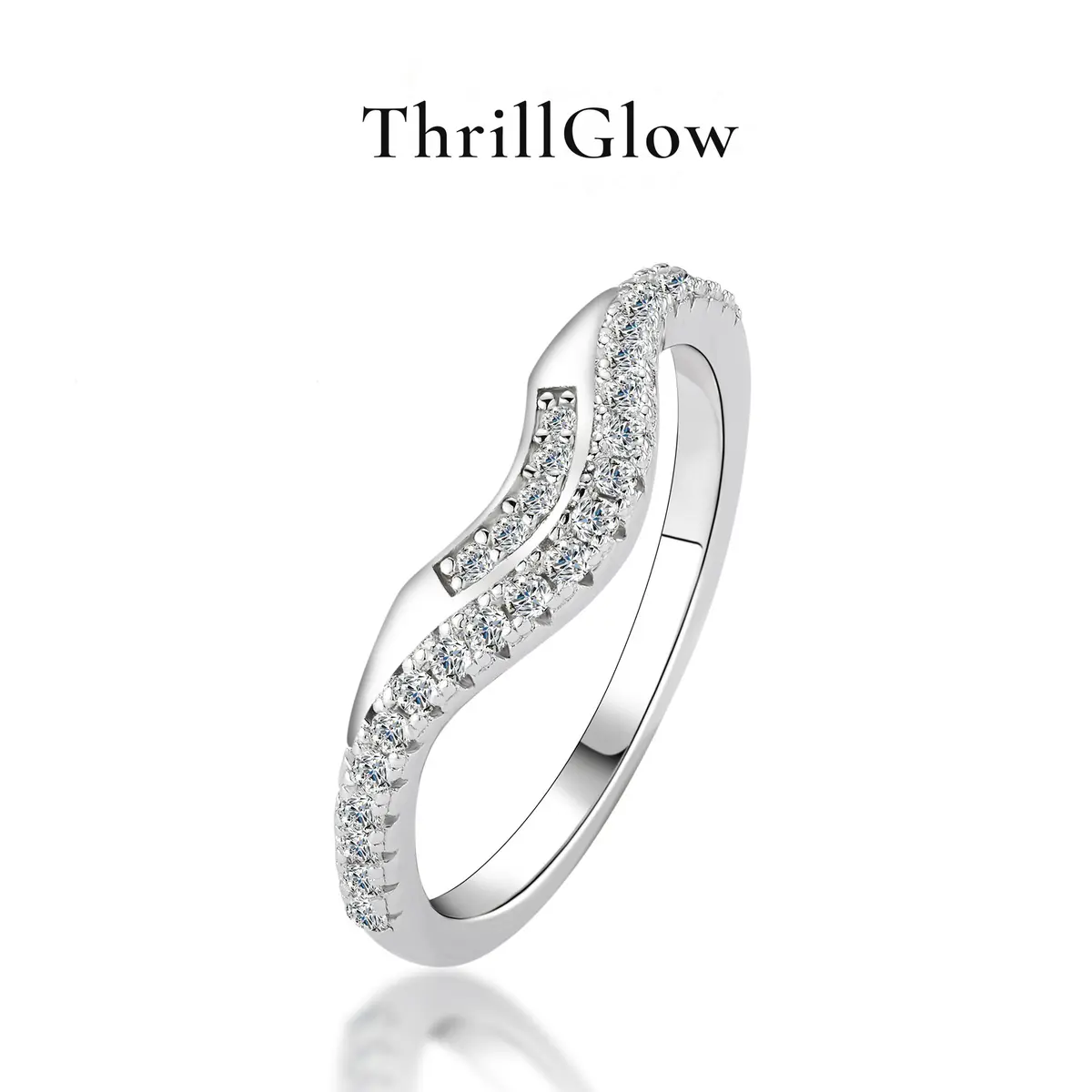 【#178 ThrillGlow】 Curved Moissanite Stacking Band in 925 Sterling Silver