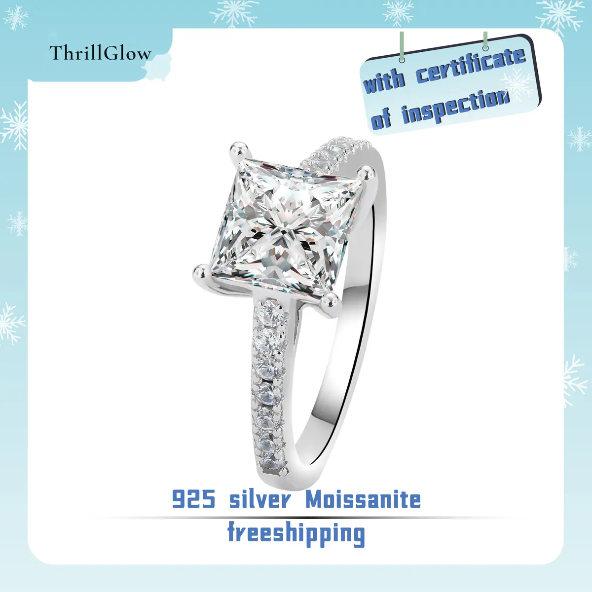 【#46 ThrillGlow】925 Sterling Silver Princess Cut Moissanite Rings