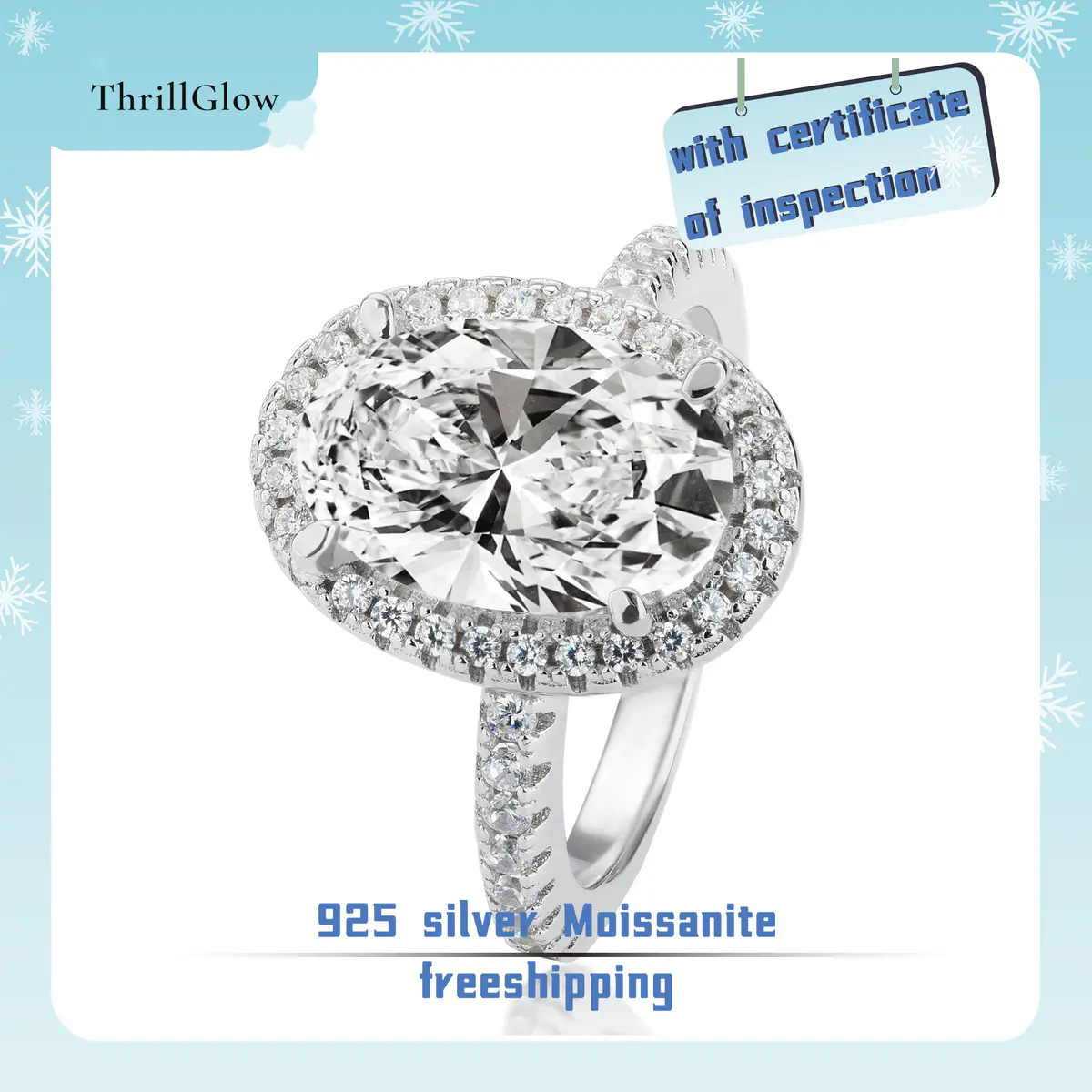 【#50 ThrillGlow】925 Sterling Silver 5CT Oval Shape Moissanite Rings