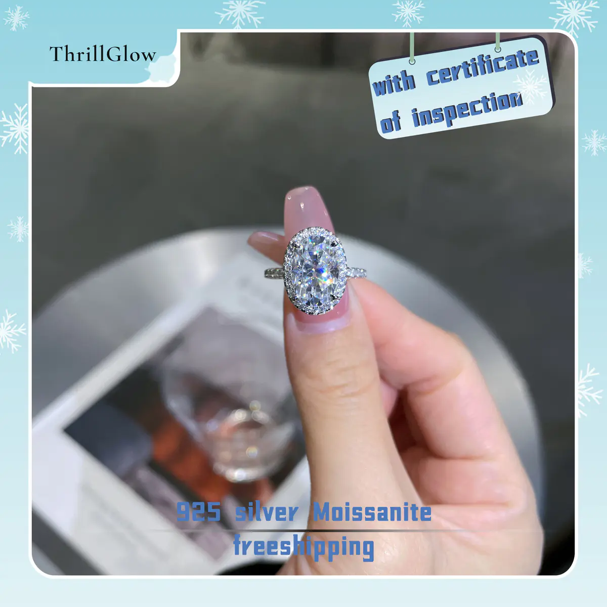 【#50 ThrillGlow】925 Sterling Silver 5CT Oval Shape Moissanite Rings