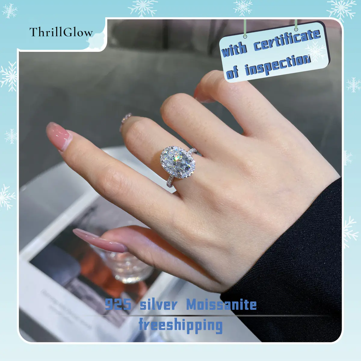 【#50 ThrillGlow】925 Sterling Silver 5CT Oval Shape Moissanite Rings