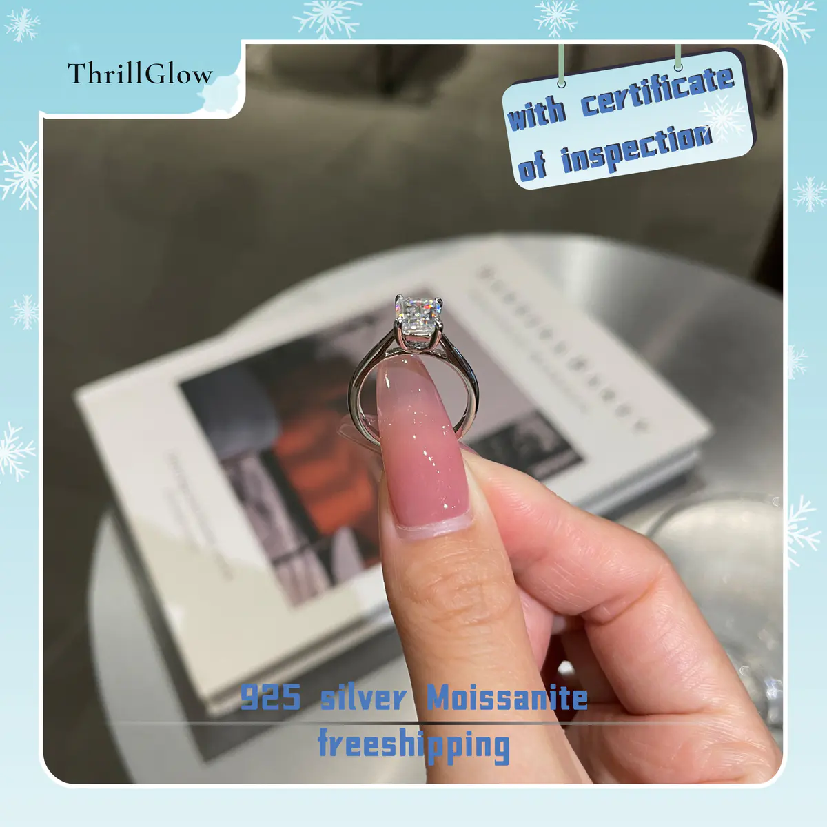 【#52 ThrillGlow】2CT 925 Sterling Silver Emerald Cut Moissanite Rings