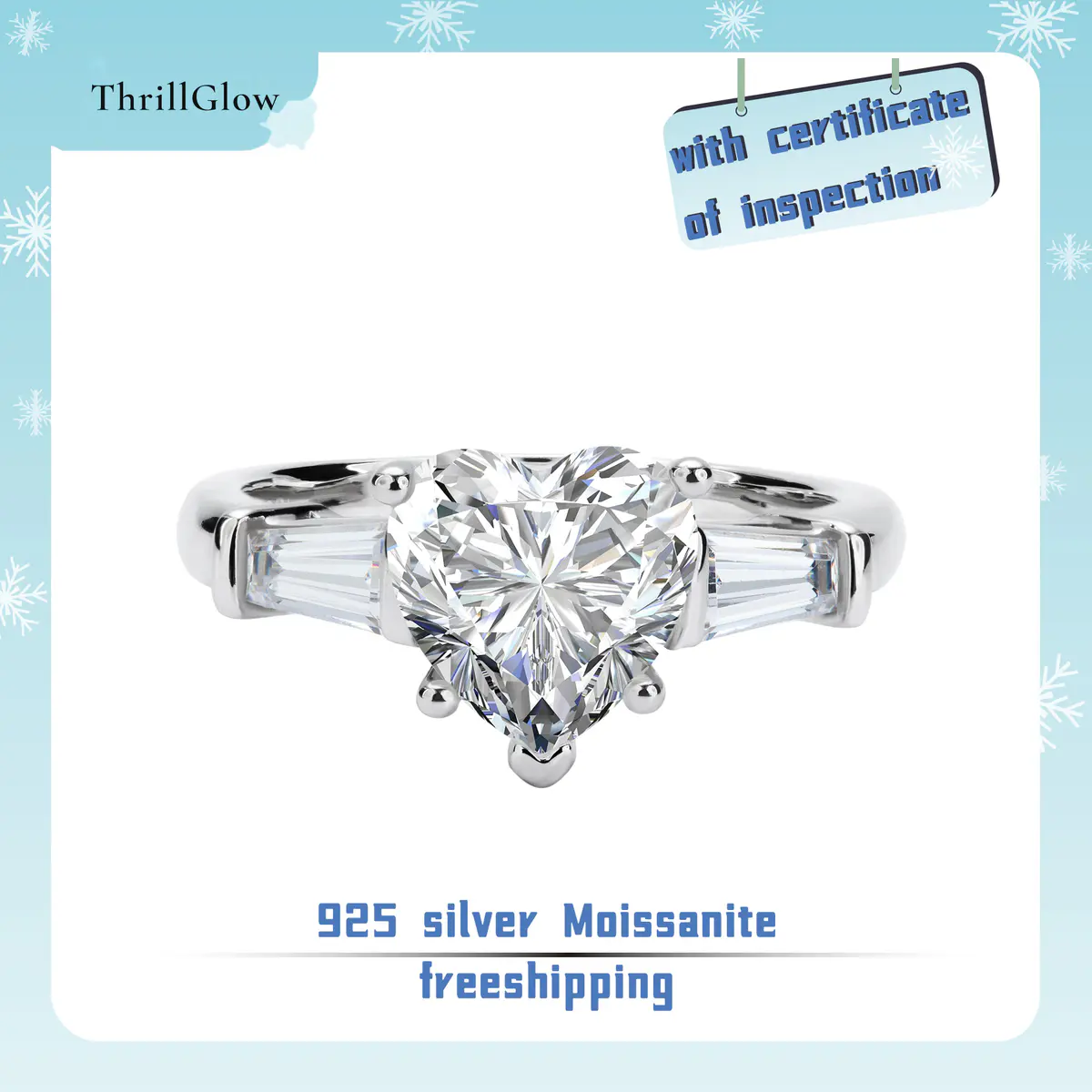 【#53 ThrillGlow】2CT 925 Sterling Silver Heart Moissanite Rings