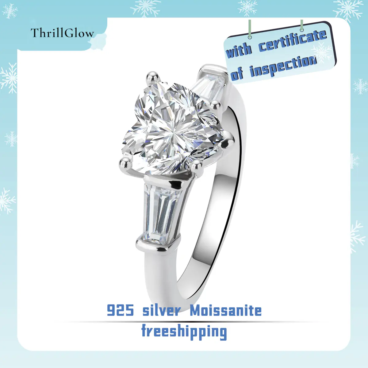 【#53 ThrillGlow】2CT 925 Sterling Silver Heart Moissanite Rings