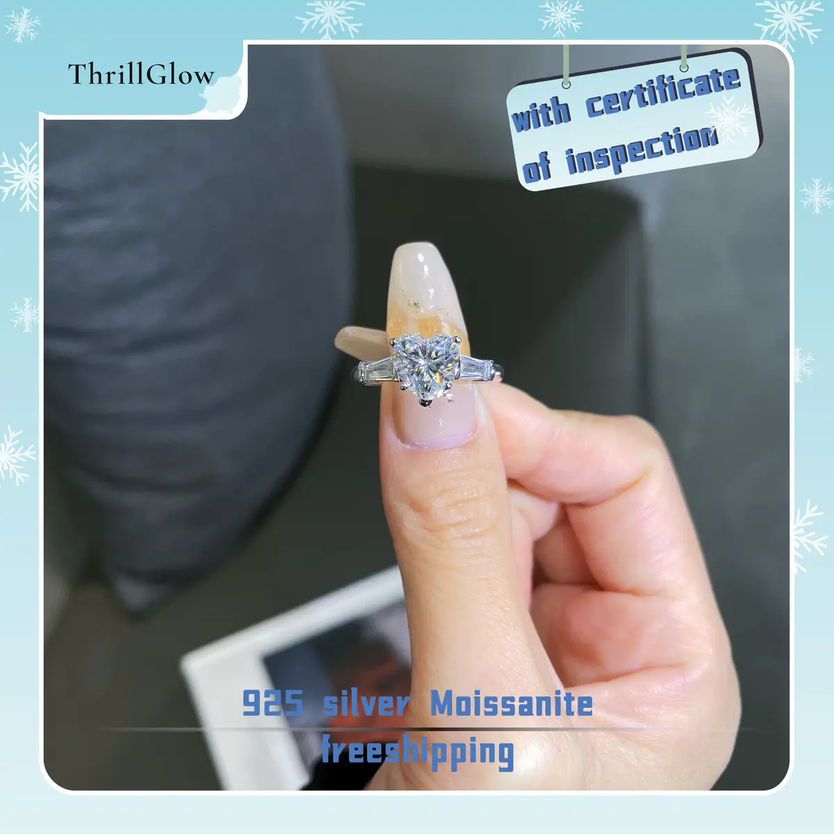 【#53 ThrillGlow】2CT 925 Sterling Silver Heart Moissanite Rings