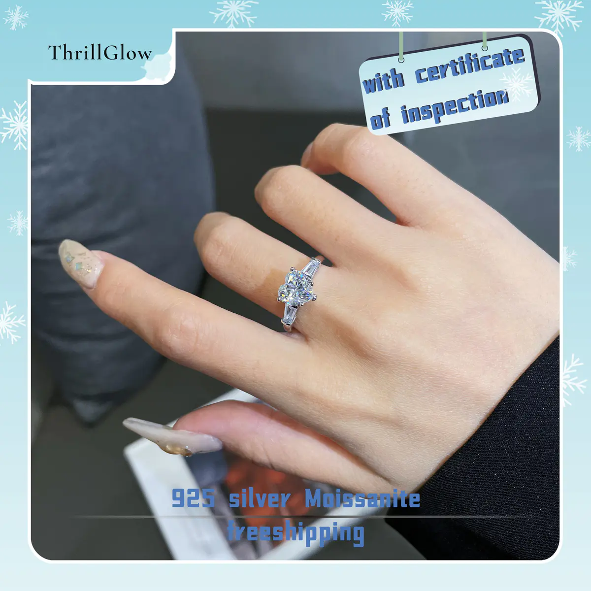【#53 ThrillGlow】2CT 925 Sterling Silver Heart Moissanite Rings