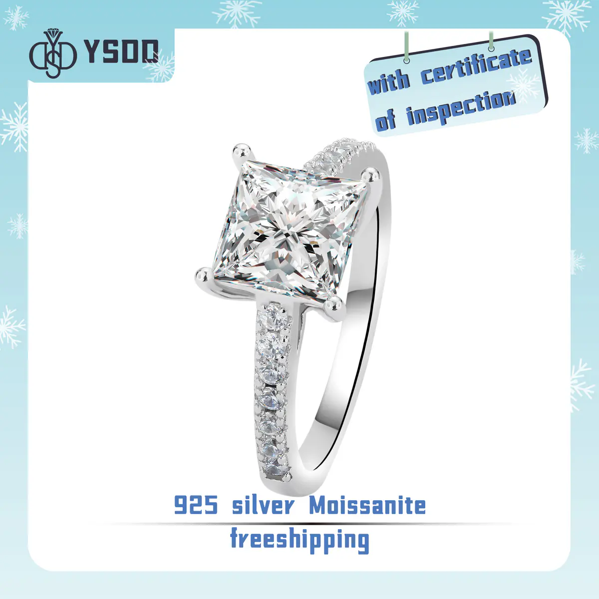 【#46 YSDD】925 Sterling Silver Princess Cut Moissanite Rings